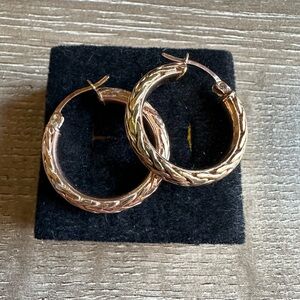 AK 925 Rose Gold Turkey Byzantine Braided Hoop Earrings Pink Snap Closure